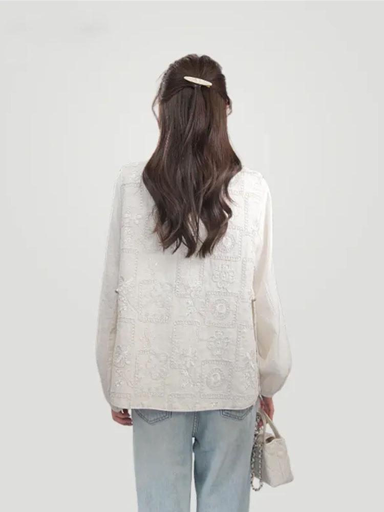 Damen Frühling 2025 Locker Lässig Bestickte Weste - Koreanischer Stil Trendiges Oberteil mit Rundhalsausschnitt