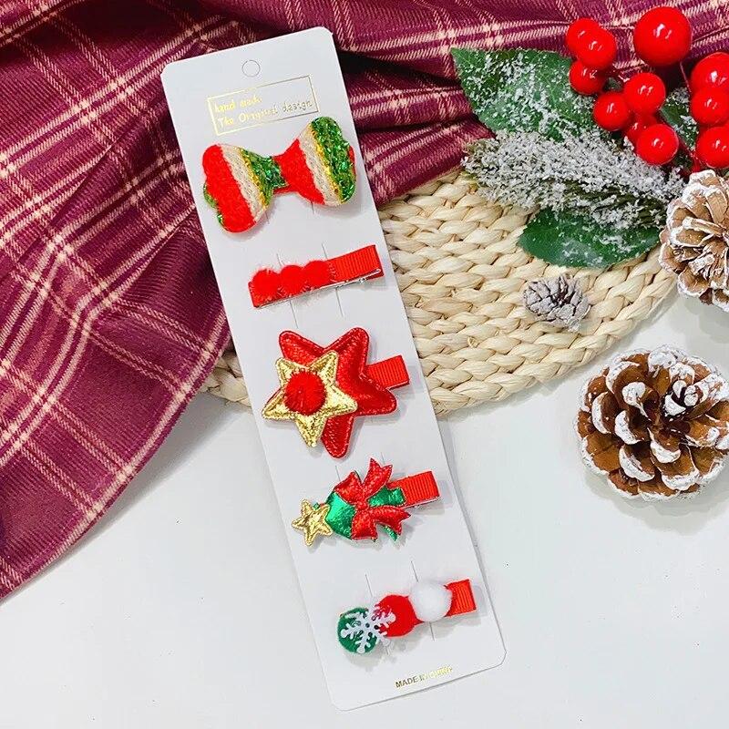 Weihnachts-Elch-Haarspangen-Set mit Schleife, niedliche Cartoon-Haarnadeln, Haarspangen, seitlicher Clip, Kopfbedeckung, Mädchen, Kinder, Haar-Accessoires, Party-Geschenke