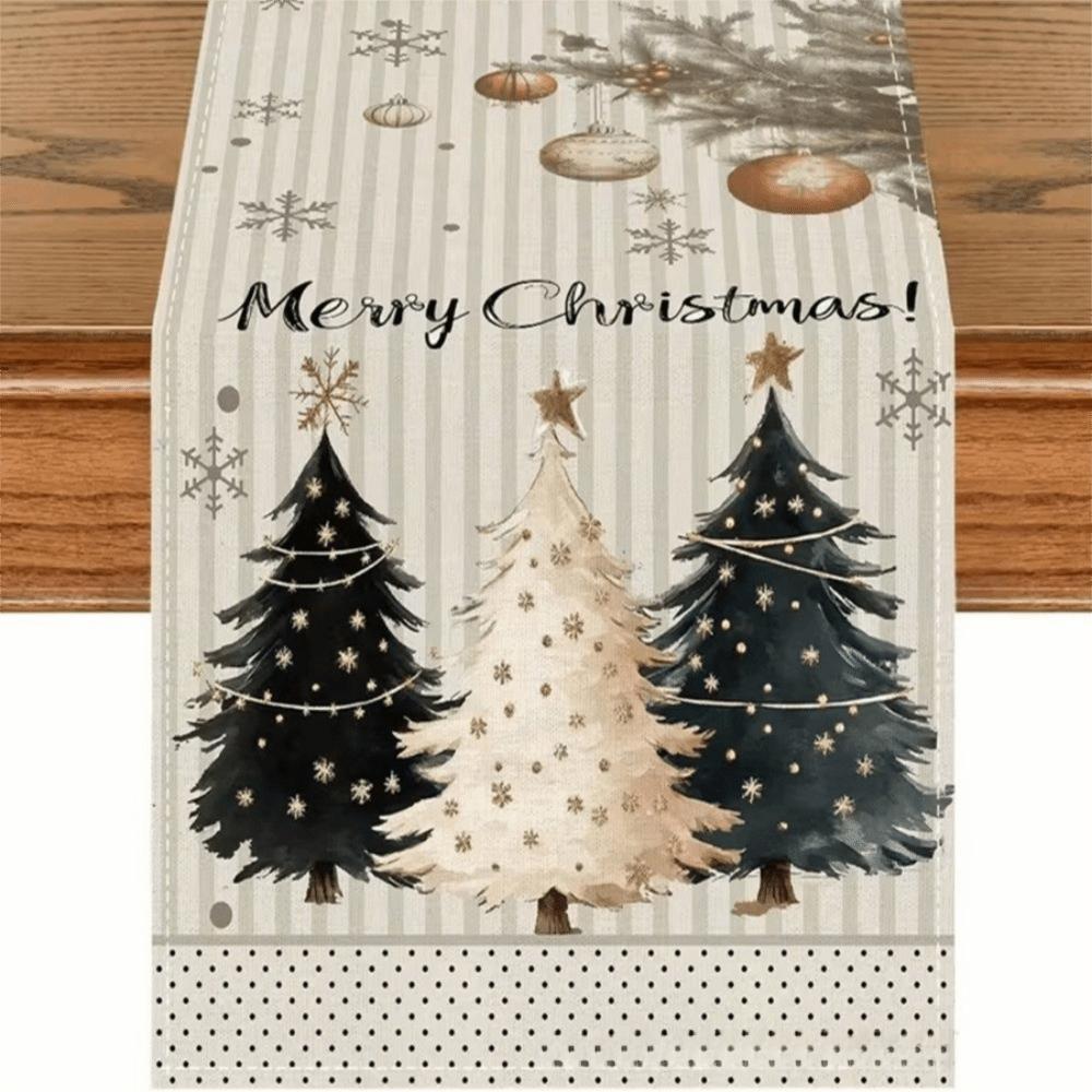 Santa Snowman Christmas Tablecloth Tabletop Decoration Poinsettia Table Runner Kitchen