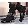 Autumn and Winter New Lace-up Rivets Low Heel Thick Heel Medium Tube Short Boots Large Size Women's Boots Locomotive Knight Boots Women's Spot