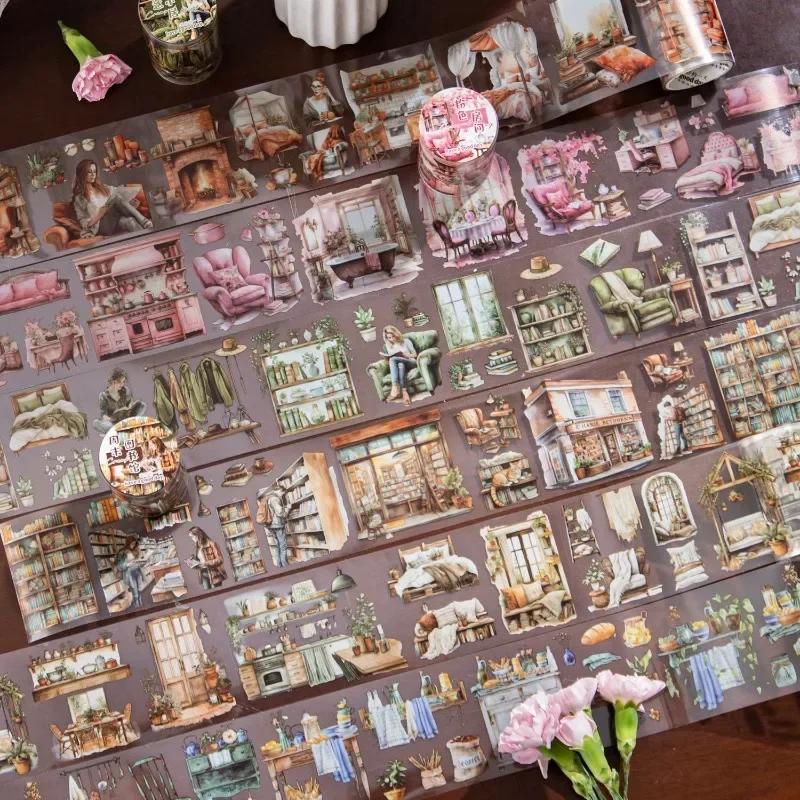200cm/roll PET Tape Bedroom Living Room Home Character Scene Pattern Tape Creative Collage Material DIY Greeting Card Decorative