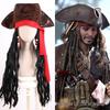 Caribbean Pirate Captain Hook Cosplay Wig & Hat with Curly Hair