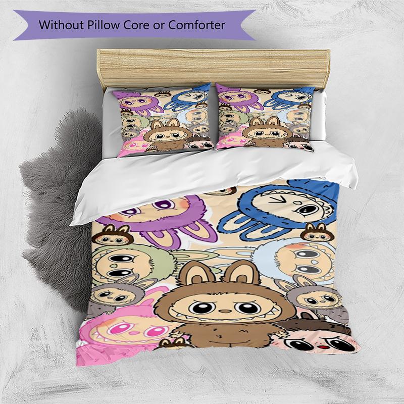 Cute Creatures Design Bed Bedding Set 1 Duvet Cover + 2 Pillowcases Soft Breathable Household Bed Linens