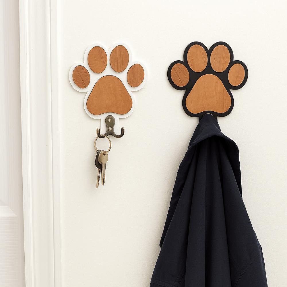 2Pcs Strong Load-bearing Wooden Paw Print Wall Hook Non-slip Cat Claw Coat Hooks  Office