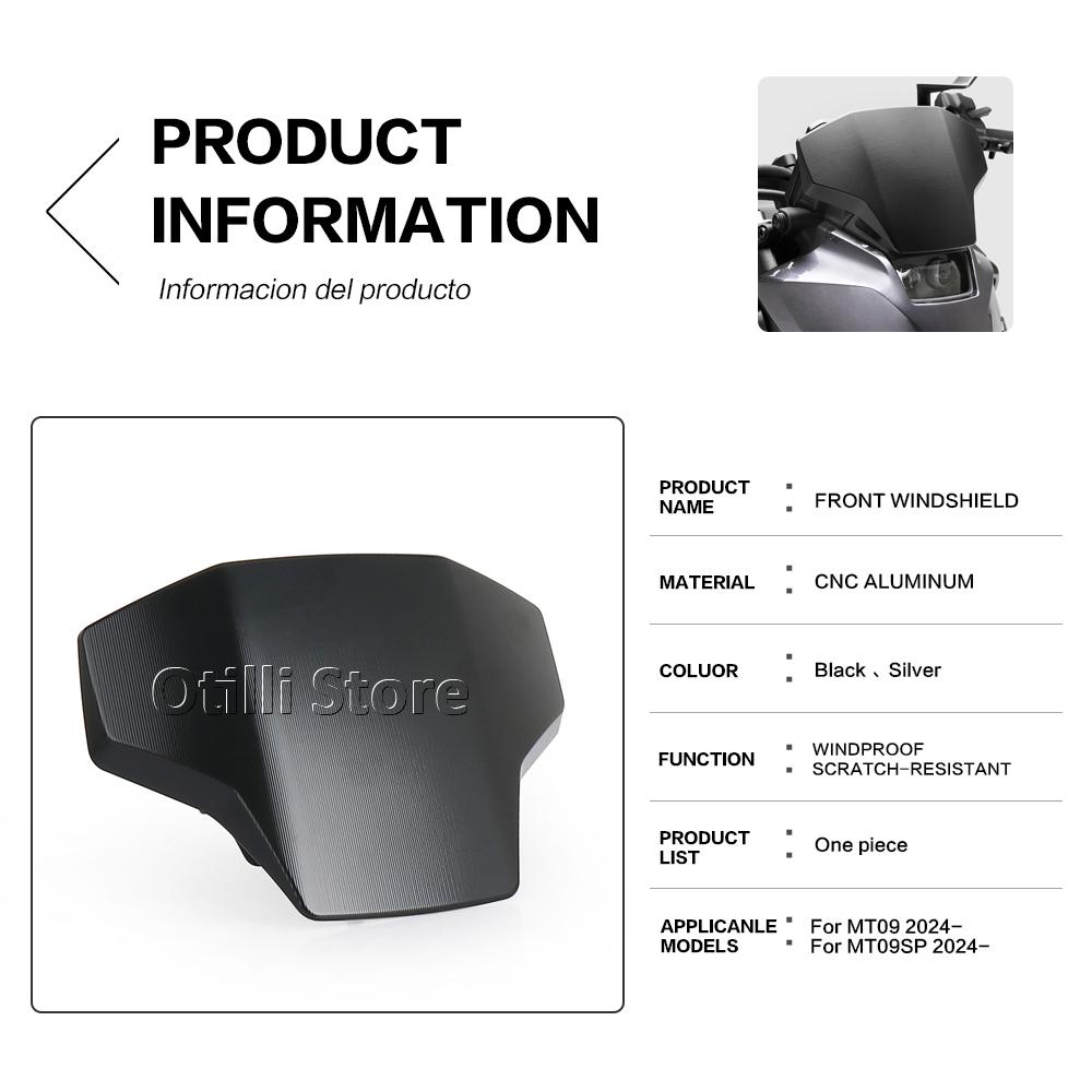 For Yamaha MT09 MT 09 MT-09 SP 2024 2025 Motorcycle Aluminum Sport Windshield Visor Black Silver Windscreen Deflector