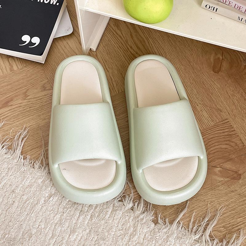 Green Shit-stepping Thick-soled One-word Slippers Women's Summer Wear Soft-soled Non-slip Cool Slippers