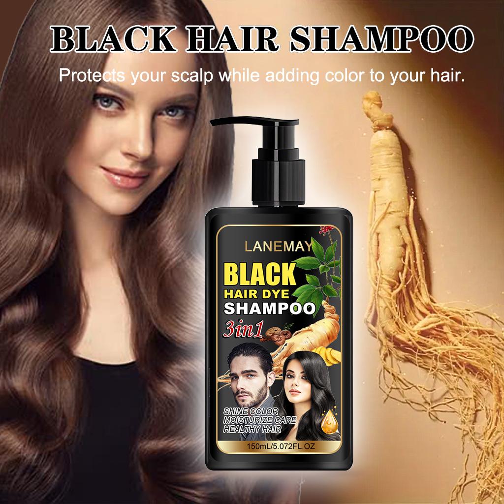 Champú Tinte Negro 3 en 1 para Mujeres y Hombres - Hidratante y Limpiador para el Cabello, Promueve un Color Negro de Aspecto Natural, 150ml