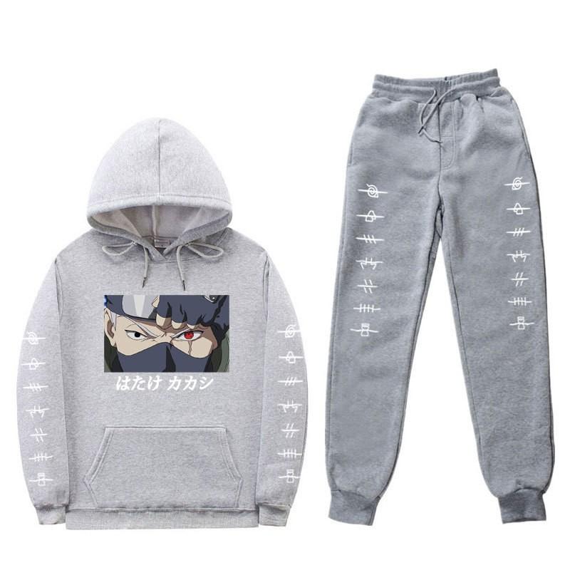 Anime Naruto Kakashi Sharingan Hooded Fleece-lined Unisex Sweatshirt Set Winter Casual Wear