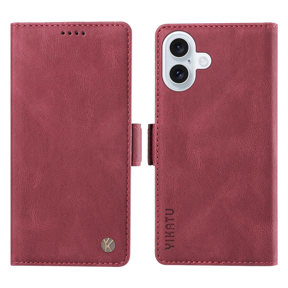 

Кожаный чехол для iPhone 17 YIKATU YK-005 с приятным на ощупь покрытием, чехол-кошелек для телефона Wine Red