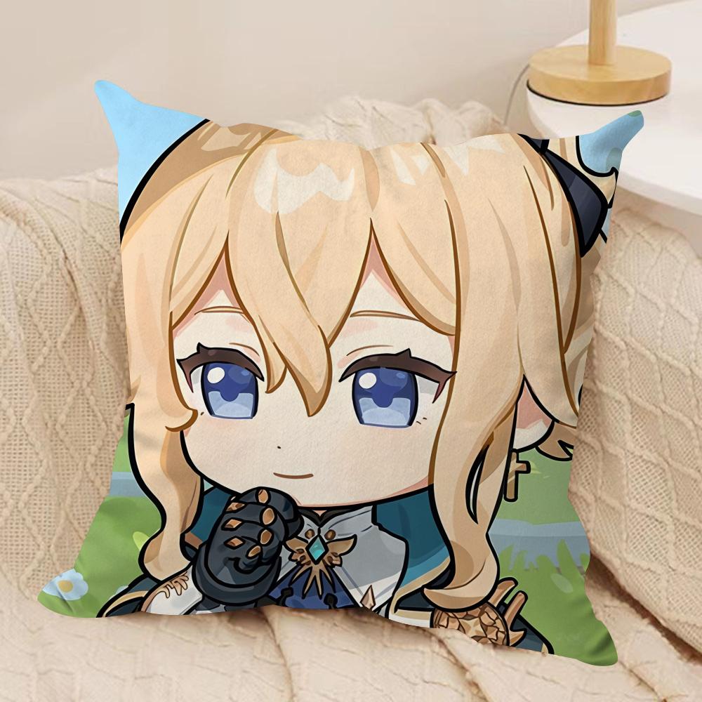 Jean Cute Cute Genshin Impact Cushion Cover Silky Short Plush Invisible Zipper Dustproof Sofa Pillow Case For Home Decor