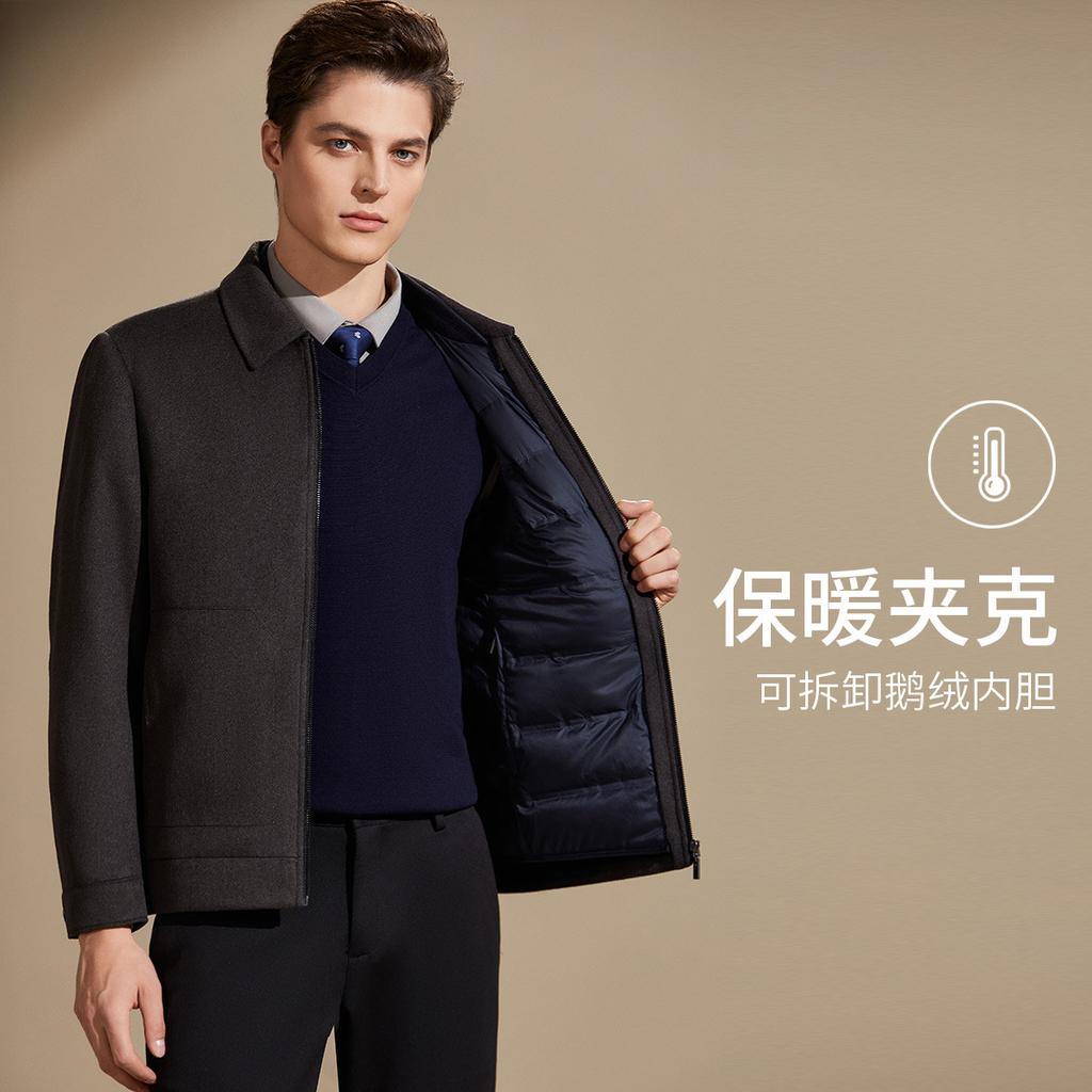 [Goose Down Inner lining&Mulberry silk&Cashmere&Sheep Wool] Business and Leisure Wool Jacket for Men