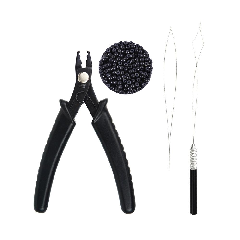 1 buc ac de tragere + 1 clește cu 2 găuri + 500 buc set de instrumente pentru extensii de păr nano inele din silicon de 3,0 mm