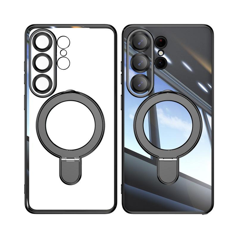 Magnetic Ring Stand Plating Case For Samsung Galaxy S26 Ultra S25 Edge S24 FE Plus Luxury Lens Protector Clear Back Shockproof Soft Silicone Cover