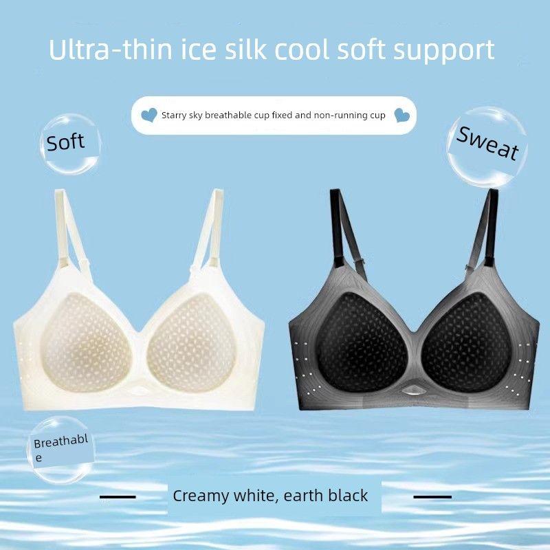 Seamless Ultra-Thin Cool Feeling Ice Silk Quick-Drying Intimates Ladies Thin Big Breast Size Concealing Gathered Summer Push-up Bra