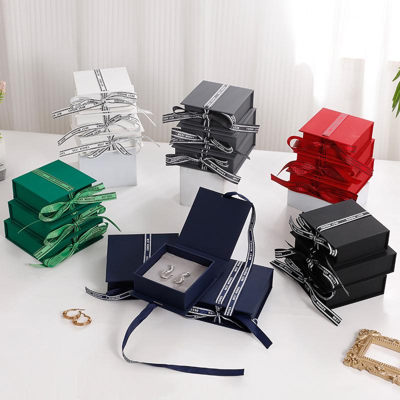 Bow Ribbon Paper Jewelry Box Necklace Earrings Bracelet Ring Storage Organizer High-end Flip Gift Jewelry Packaging Box Joyero