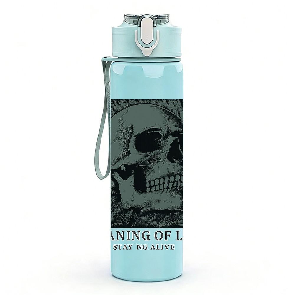 1PC Skull Meaning Of Life Print 750ml Color Plastic Sports Water Bottle Leakproof Flip Straw Lid Suitable for Sports Office Home Use