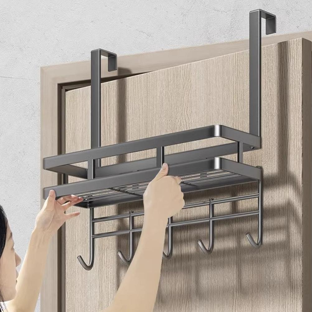 Over Door Hangers Detachable Installation-free Storage Rack Multifunctional High Carbon Steel Hook Gray Clothes Shelf Basket