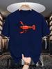 Cartoon Red Crayfish Graphic Mens Crew Neck T Shirt Simple Seafood Creature Print Short Sleeve Casual Cotton Daily Summer Tops
