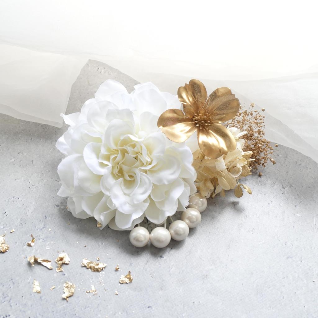 [Lomeri] Hair Ornament, Dahlia and Pearl, for Kimono, Japanese Clothing, Yukata, Furisode, Coming-of-Age Ceremony, Wedding, Graduation,
