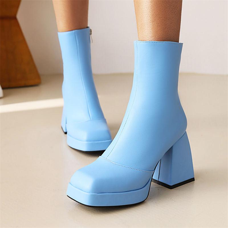 B5/Dámské krátké kozačky na vysokém podpatku Podzim a zima Nová barva Candy Nepromokavá platforma Velké kozačky na silném podpatku