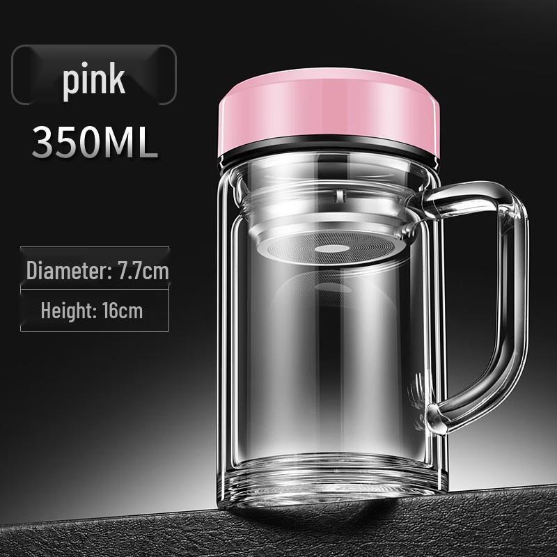 TIANXI Double Wall Glass Mug with Lid and Handle