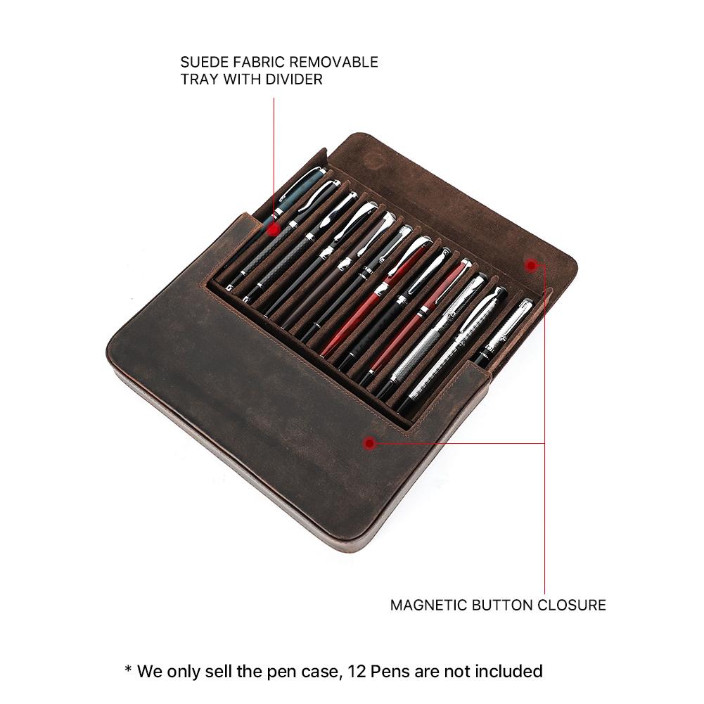 Genuine Leather Handmade Pen Case High Quality Retro 2/3/6/12 Slots Unisex Pen Pouch Office School Supplies Stationery Box