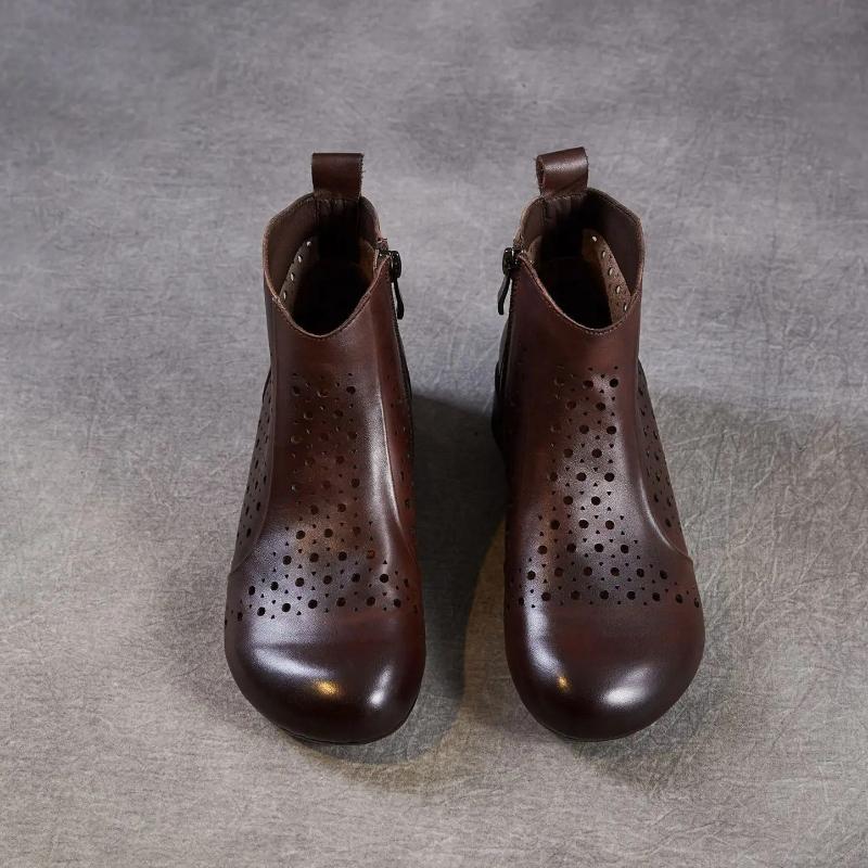 Johnature Pantofi de damă respirabili cu decupaje Piele naturală Confortabili Talpă moale Stil retro Cizme de vară