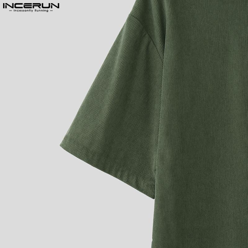 INCERUN Two Pieces Outfits Men Lapel Neck Corduroy Short Sleeve T-Shirt Long Harem Pants Sets