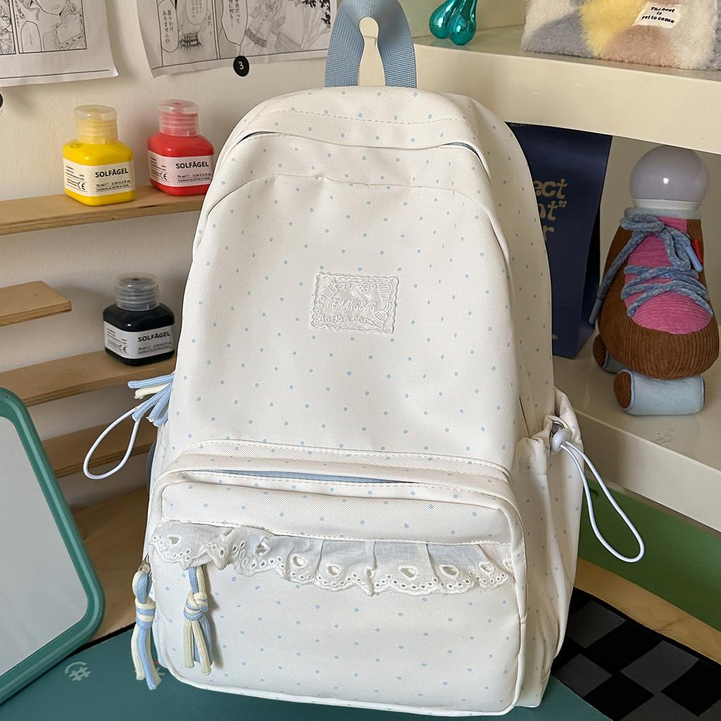 Schoolbag Korean Cream Wind Lace Girl Sweet Backpack Elementary School Student Versatile School Travel Lightweight School Bag Girl