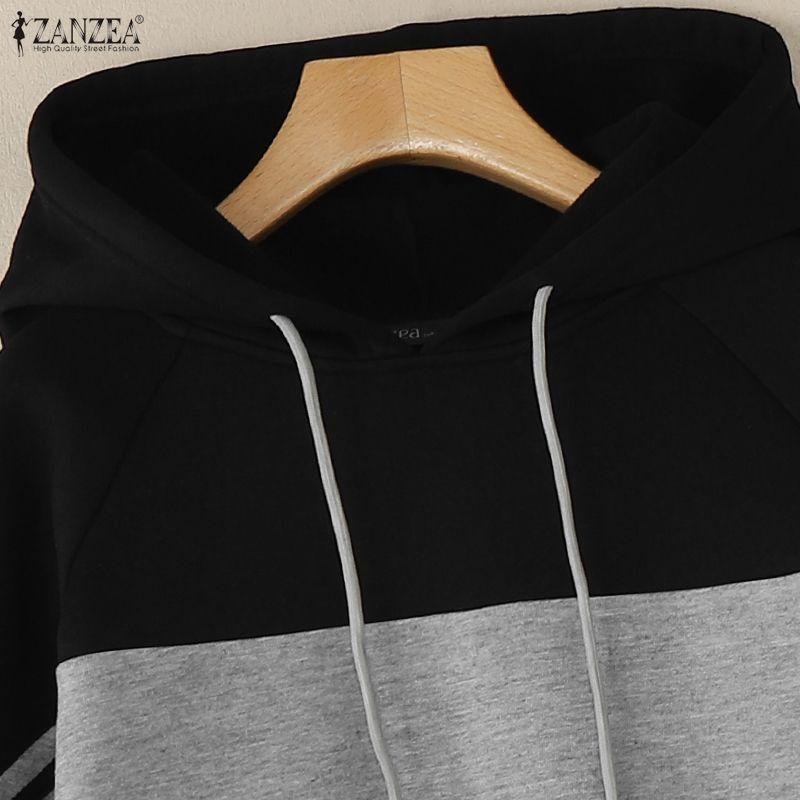 ZANZEA Women Hoodies Casual Long Sleeve Patchwork Pullover Hooded Sweatshirts