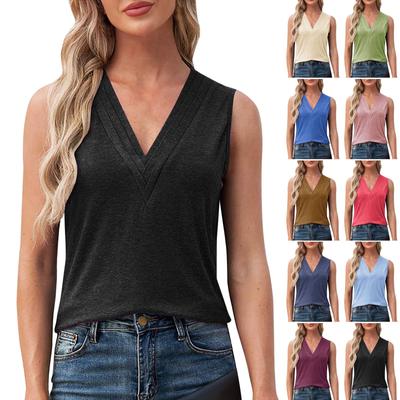 Women's Summer Fashion Casual Solid Color V-Neck Sleeveless Top Strapless Tank Top