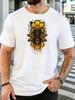 Unisex Vintage Bee Honeycomb Drip Art Graphic Cotton Short Sleeve Tee Crew Neck Soft Male Summer Casual Breathable Street Top
