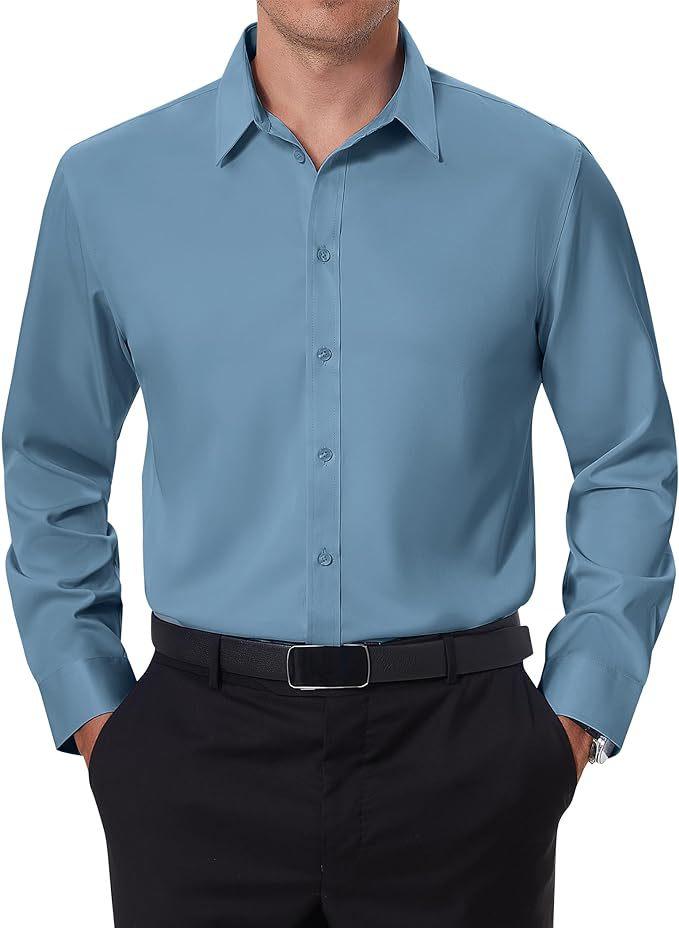 

Four-sided stretch men s shirt business casual dress buckle-down non-ironing solid color shirt men s long sleeves 48