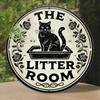 Vintage Round Cat Wall Sign 8 Inch Aluminum Decor for Bathroom Pet Home Decoration
