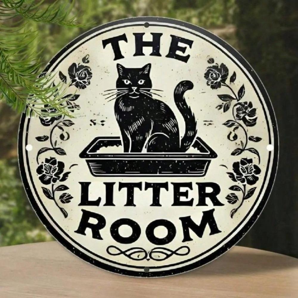 Vintage Round Cat Wall Sign 8 Inch Aluminum Decor for Bathroom Pet Home Decoration
