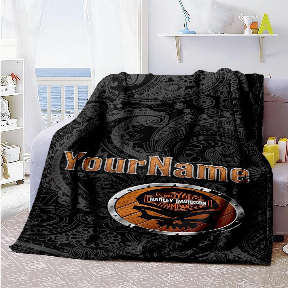Motociclette Harley-Davidson Personalizza il Tuo Nome Coperta Accogliente Coperta Personalizzata Comfort Durevole Versatile per Riposo Letto Divano Spiaggia