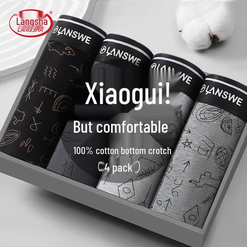 Langsha Men's Pure Cotton Boxer Briefs (4-Pack)