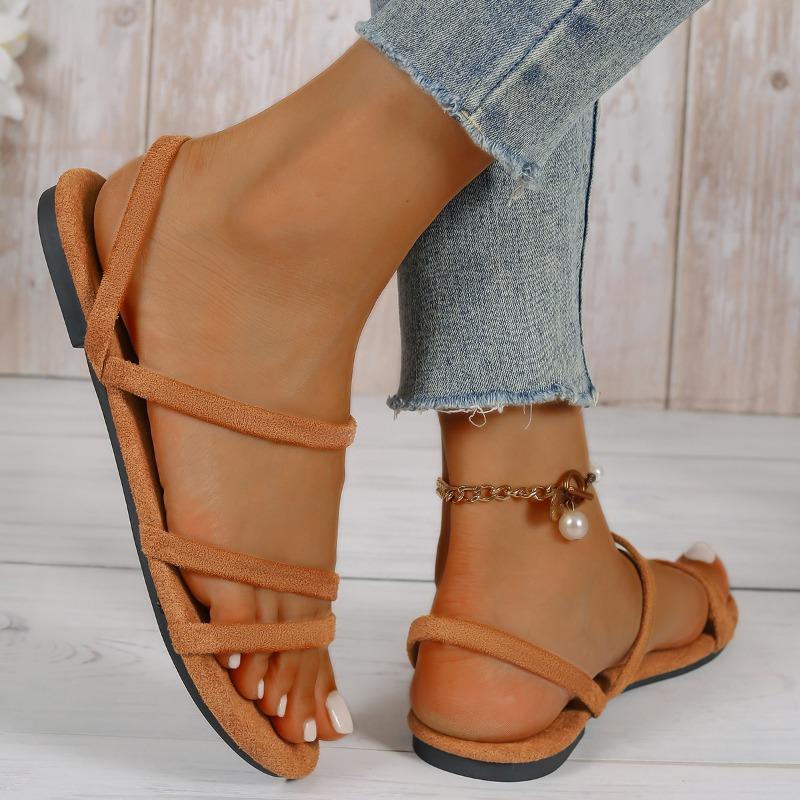 Summer New Korean Style Sandals with Thin Strap, Low Heel and Square Heel Comfortable and Versatile Women's Sandals with Two Straps for Students