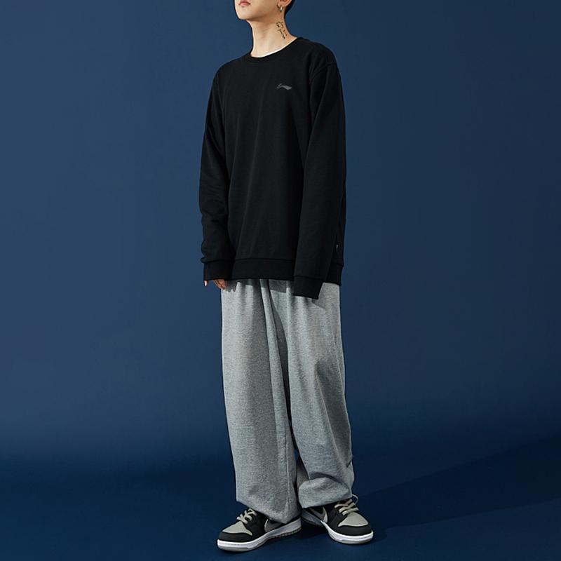 Lining Long Sleeve Crew Neck Casual Sports Pullover Solid Color Sweatshirt Men sweatshirt Black AWDS799-1