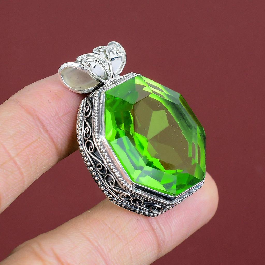 Faceted Peridot Pendant Genuine Gemstone Jewelry Handmade Pendant 925 Sterling Silver Pendant Vintage Pendant Gifts For Him Silver Jewelry