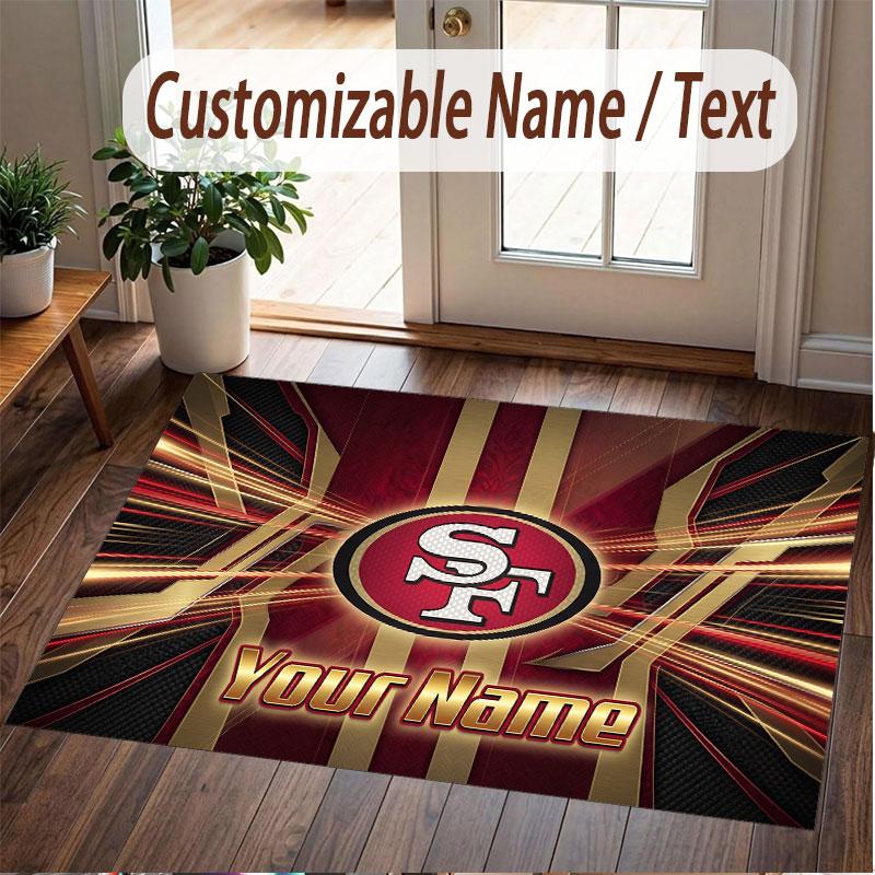 Custom Rug San Francisco 49ers Pattern Print Name Text Soft Non‑Slip Floor Carpet for Home Indoor Decoration