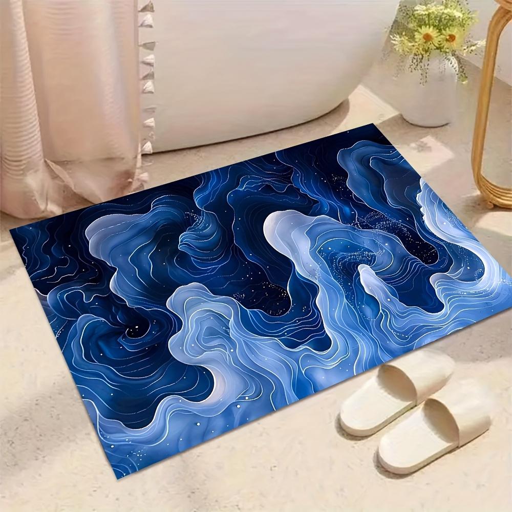 Blue Ocean Area Rug, Soft Non-Slip Dotted Bottom Bath Mat, Durable Washable Carpet for Living Room, Bedroom & Bathroom, 1PC
