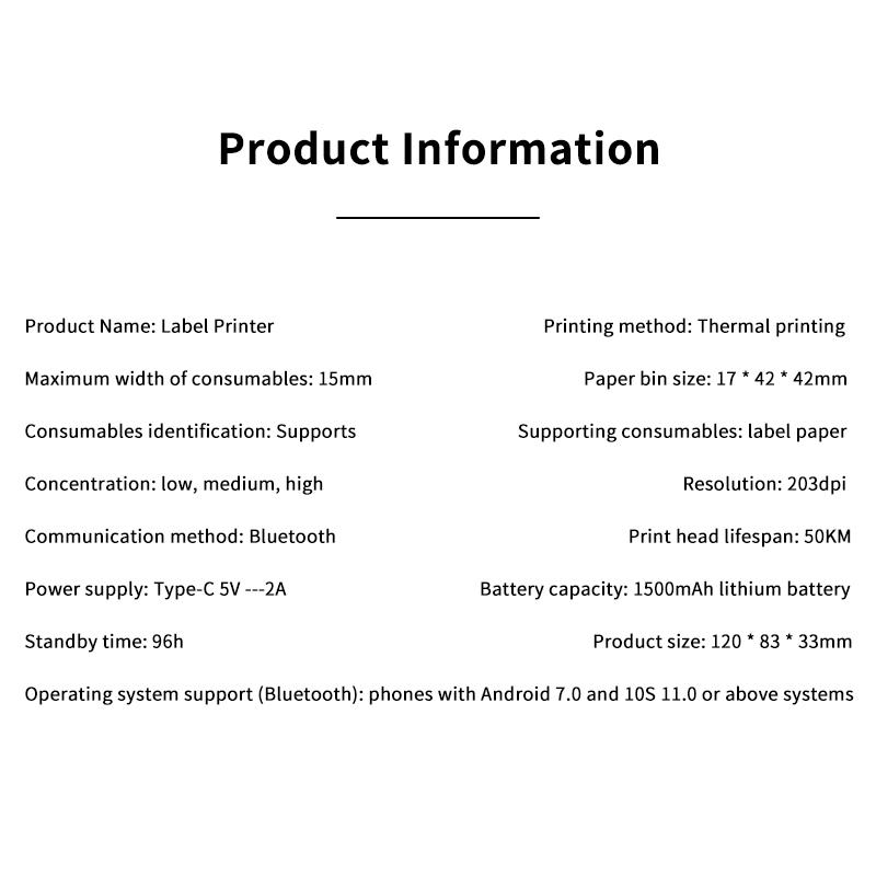Portable Mini Inkless Printer Thermal Printer Adhesive Sticker Labeling Machine Label Maker Bluetooth Wireless Thermal Printer