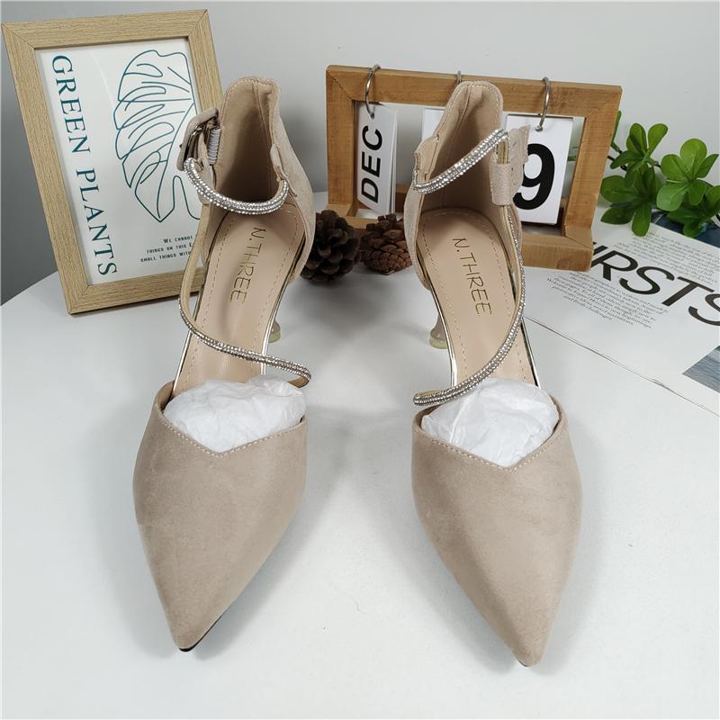 Fashion Closed Shoes Branded Pumps Slim Heels 2025 Sandals Ladies Pointed Wedge Fashion Slimming Beige Fine Latest African Summer Crysta