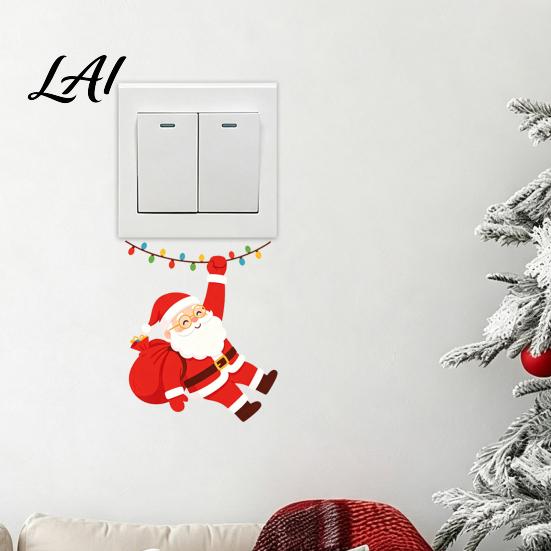 Christmas Switch Plate Covers Santa Claus On Swing Sticker Decorative PVC Wall Decal Stickers Removable Self-adhesive Light Cover for Bedrooms
