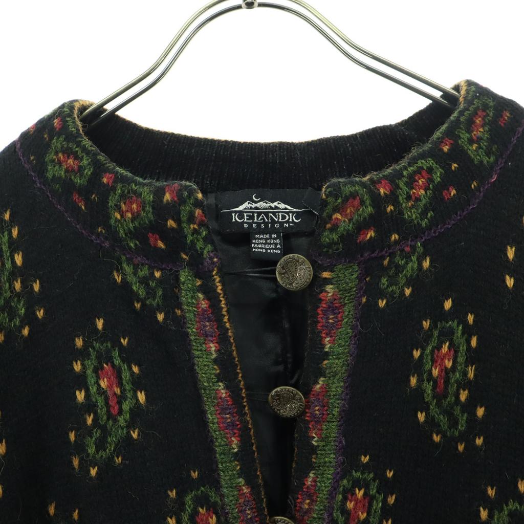 ICELANDIC DESIGN Wool Paisley Pattern Long Sleeve Collarless Knit Cardigan Women Used