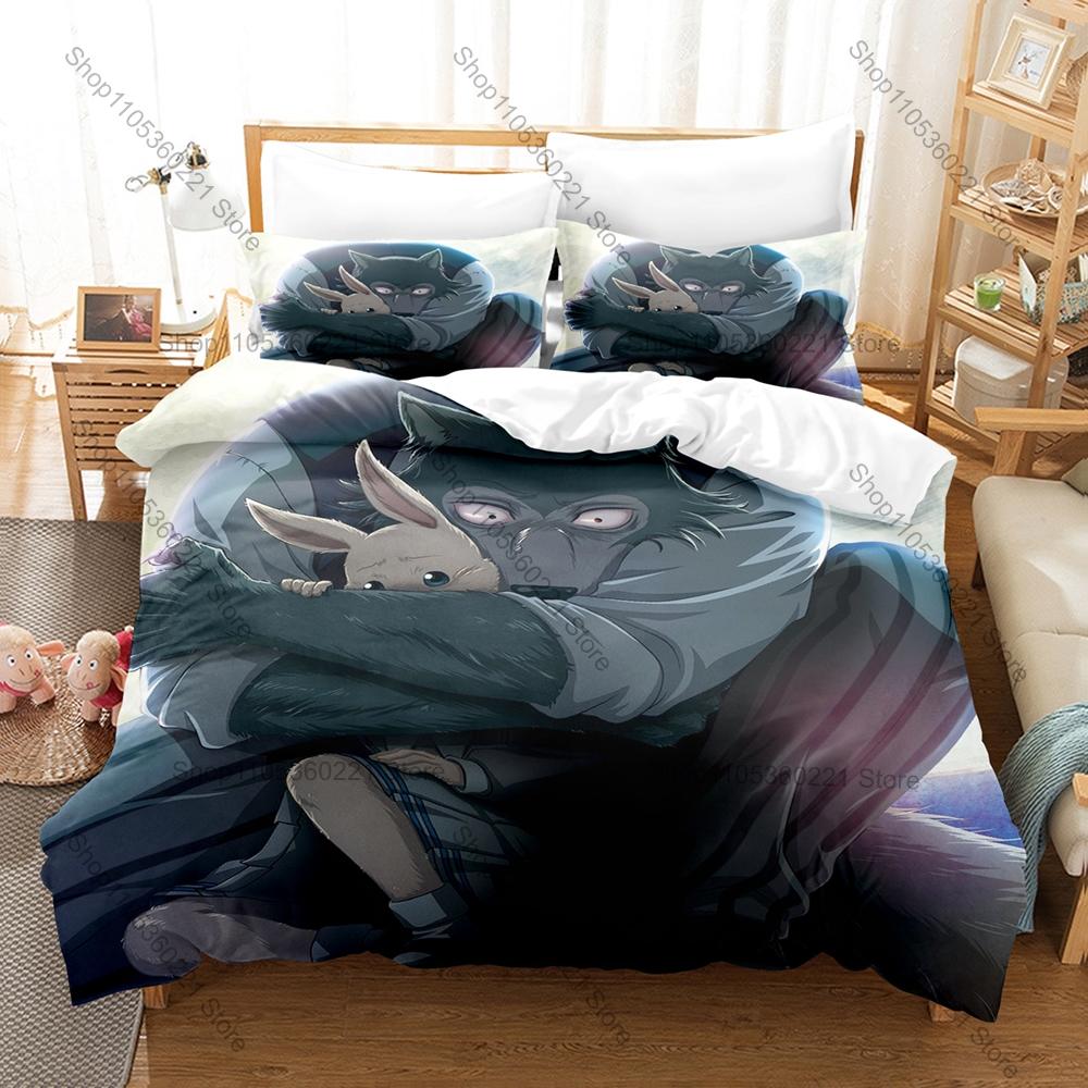 Anime Beastars 3 Pieces Duvet Cover Set Cute Kawaii Bed Set Soft Microfiber Bedding with Pillowcases for Fans Gift