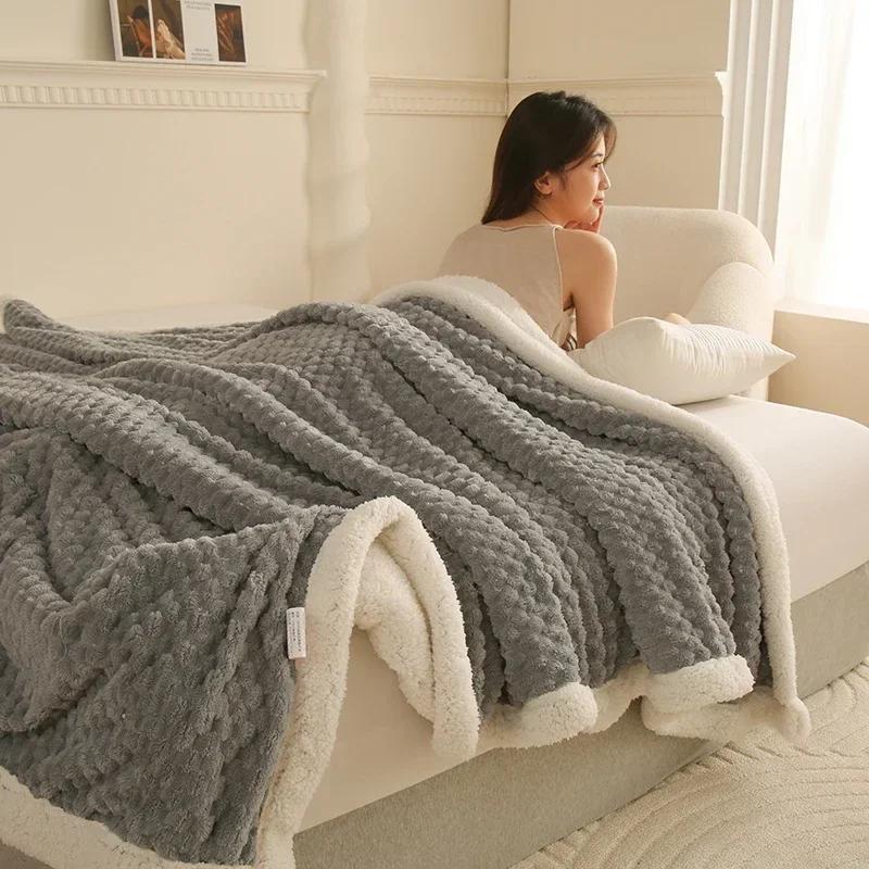 

Флисовые осенне-зимние теплые одеяла для кроватей, диванов, мягкое, приятное для кожи одеяло из искусственной овечьей шерсти, флокированное одеяло 180x200cm