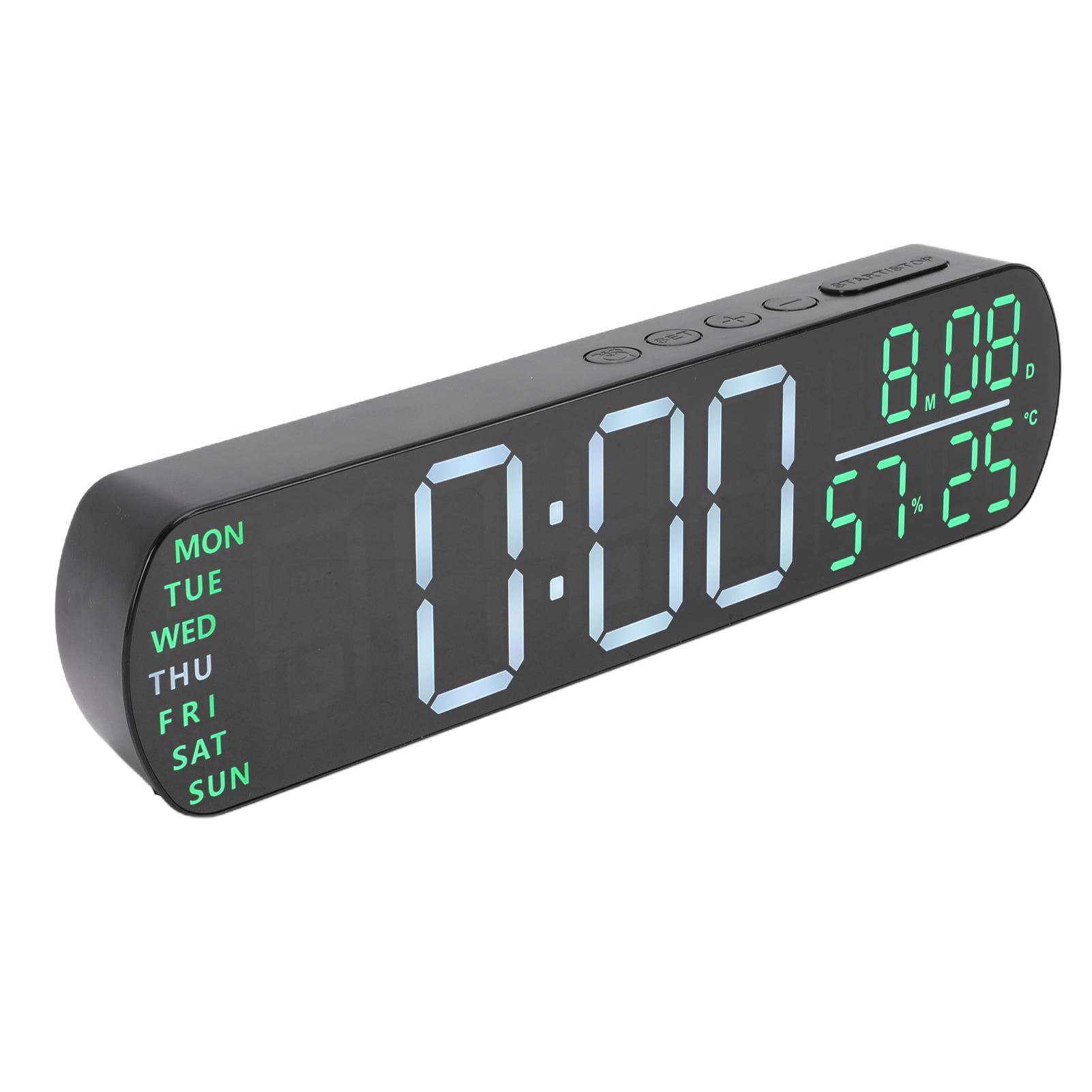 Large Di lay Digital Alarm Clock Date Day of Week Calendar Temperature Humidity Di lay LED Desk Table Clock with Auto DST