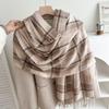 Autumn and Winter Atmosphere Pink Dotted Line Plaid Scarf Versatile Couple Milk Huhu Fringed Scarf Female Students Keep Warm